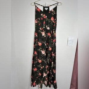 Market & Spruce Black Floral Sleeveless Maxi Dress Women Size Large High Low Hem
